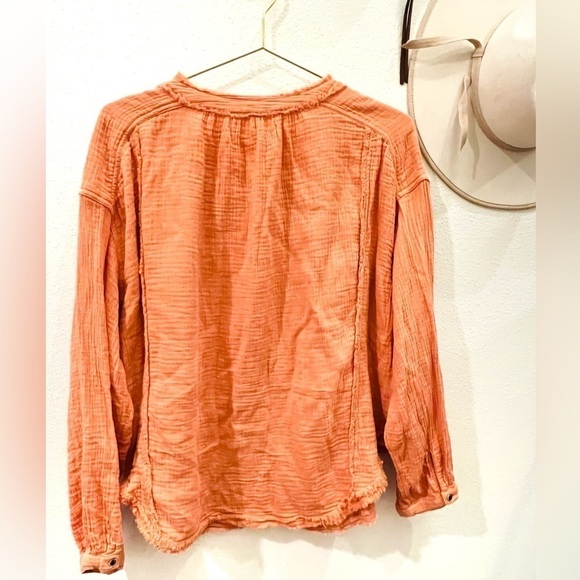 Free People Top Moving Mountains Button-Up Boho Vacation perpetual sunset - Picture 4 of 6